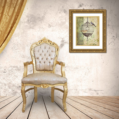 Botanical Birdcage I Gold Ornate Wood Framed Art Print with Double Matting by Brent, Paul
