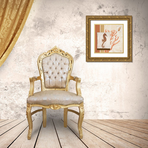 Aquarius Coral Sq II Gold Ornate Wood Framed Art Print with Double Matting by Brent, Paul