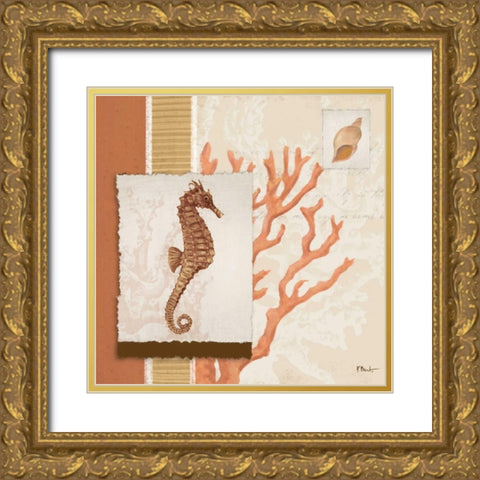 Aquarius Coral Sq II Gold Ornate Wood Framed Art Print with Double Matting by Brent, Paul