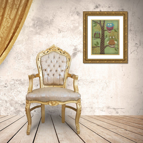 Fantasy Owls Vertical I Gold Ornate Wood Framed Art Print with Double Matting by Brent, Paul