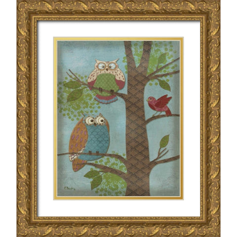 Fantasy Owls Vertical II Gold Ornate Wood Framed Art Print with Double Matting by Brent, Paul