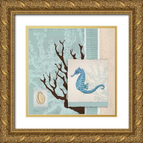 Aquarius Blue Sq II Gold Ornate Wood Framed Art Print with Double Matting by Brent, Paul