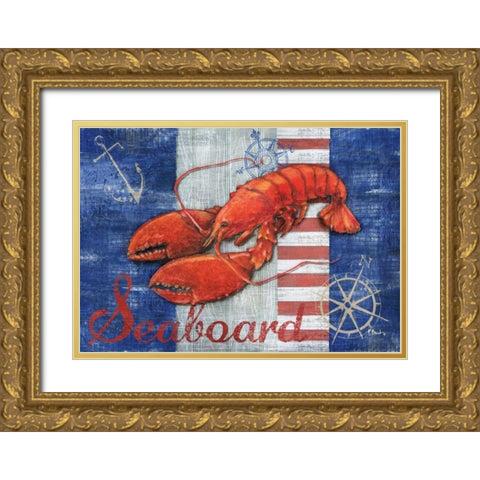 Maritime Lobster Gold Ornate Wood Framed Art Print with Double Matting by Brent, Paul