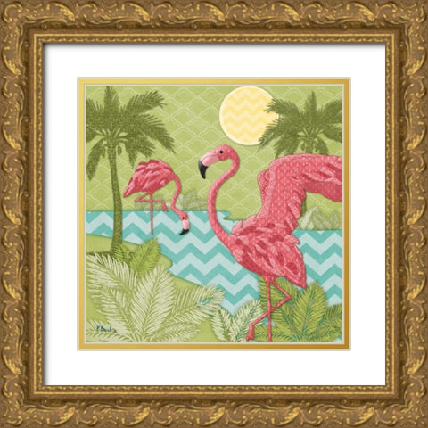 Island Flamingo II Gold Ornate Wood Framed Art Print with Double Matting by Brent, Paul