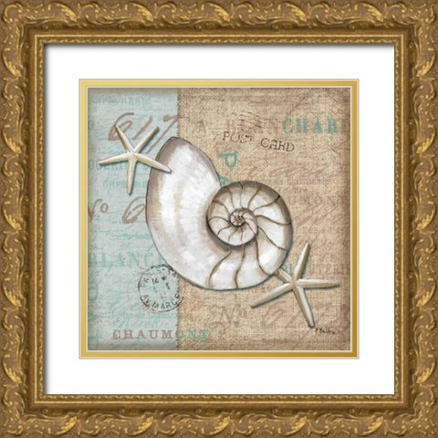 Linen Shells III Gold Ornate Wood Framed Art Print with Double Matting by Brent, Paul