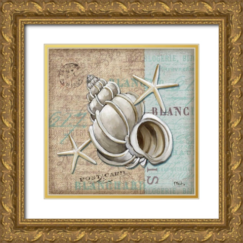 Linen Shells IV Gold Ornate Wood Framed Art Print with Double Matting by Brent, Paul