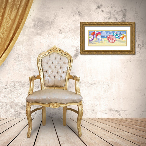 Umbrella Beach Gold Ornate Wood Framed Art Print with Double Matting by Brent, Paul