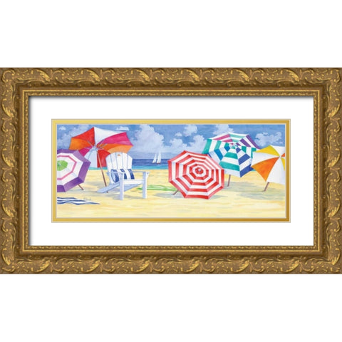 Umbrella Beach Gold Ornate Wood Framed Art Print with Double Matting by Brent, Paul