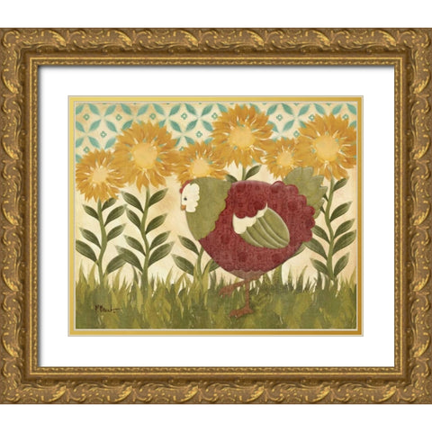 Sunny Hen II Gold Ornate Wood Framed Art Print with Double Matting by Brent, Paul