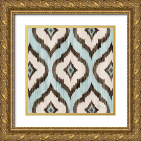 Blue Ikat I Gold Ornate Wood Framed Art Print with Double Matting by Brent, Paul