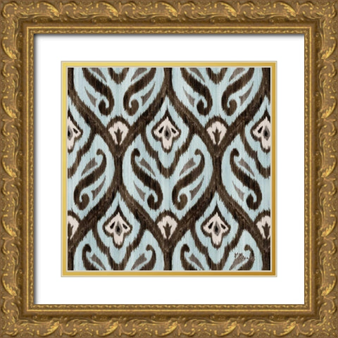 Blue Ikat II Gold Ornate Wood Framed Art Print with Double Matting by Brent, Paul
