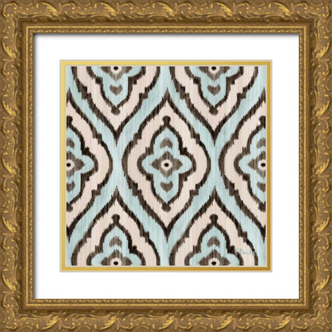Blue Ikat III Gold Ornate Wood Framed Art Print with Double Matting by Brent, Paul