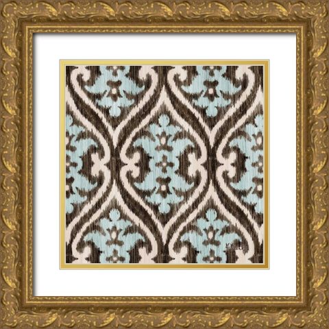 Blue Ikat IV Gold Ornate Wood Framed Art Print with Double Matting by Brent, Paul