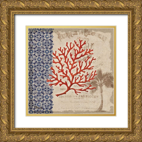 Burlap Coral I Gold Ornate Wood Framed Art Print with Double Matting by Brent, Paul