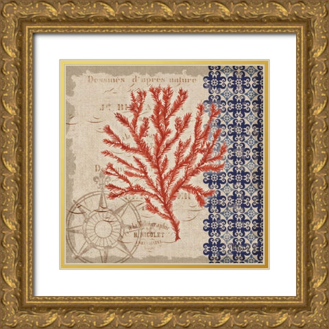 Burlap Coral II Gold Ornate Wood Framed Art Print with Double Matting by Brent, Paul