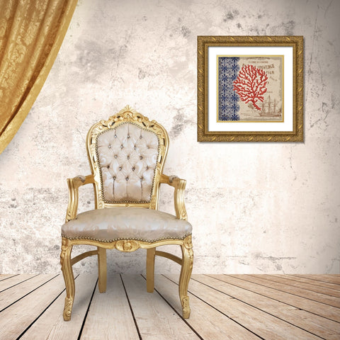 Burlap Coral III Gold Ornate Wood Framed Art Print with Double Matting by Brent, Paul