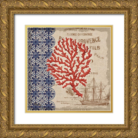 Burlap Coral III Gold Ornate Wood Framed Art Print with Double Matting by Brent, Paul