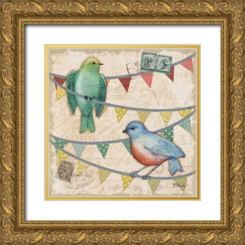 Fancy Flock IV Gold Ornate Wood Framed Art Print with Double Matting by Brent, Paul