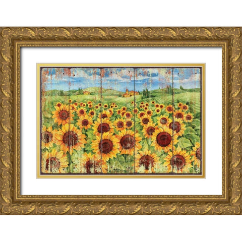 Sunflower Field Gold Ornate Wood Framed Art Print with Double Matting by Brent, Paul