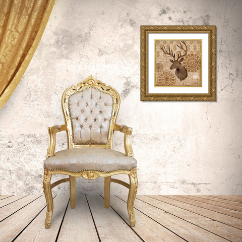 Woodland Ikat IV Gold Ornate Wood Framed Art Print with Double Matting by Brent, Paul