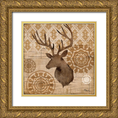 Woodland Ikat IV Gold Ornate Wood Framed Art Print with Double Matting by Brent, Paul