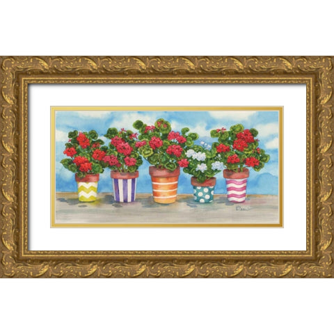 Fancy Pots Geraniums Gold Ornate Wood Framed Art Print with Double Matting by Brent, Paul