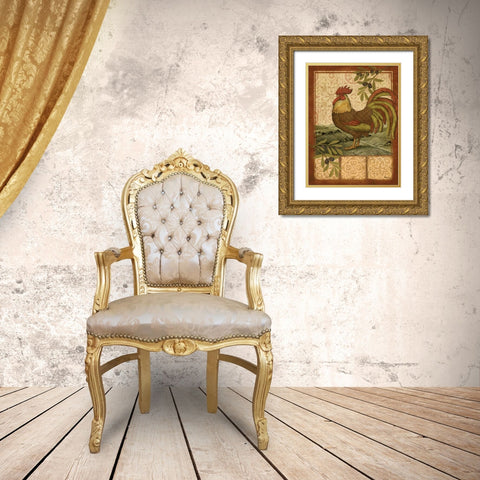 Tuscan Rooster I Gold Ornate Wood Framed Art Print with Double Matting by Brent, Paul