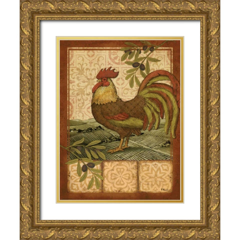 Tuscan Rooster I Gold Ornate Wood Framed Art Print with Double Matting by Brent, Paul