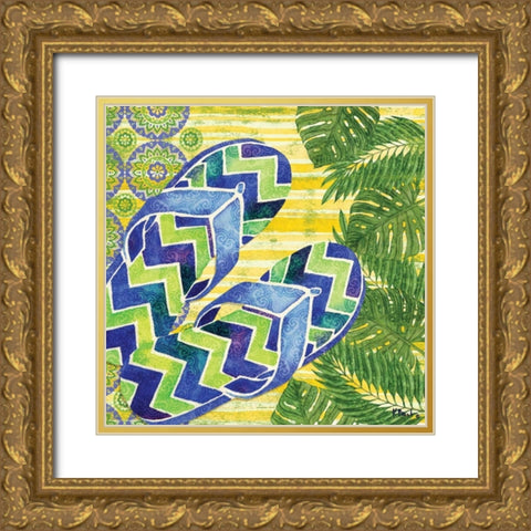 Blue Sarasota Sandals I Gold Ornate Wood Framed Art Print with Double Matting by Brent, Paul