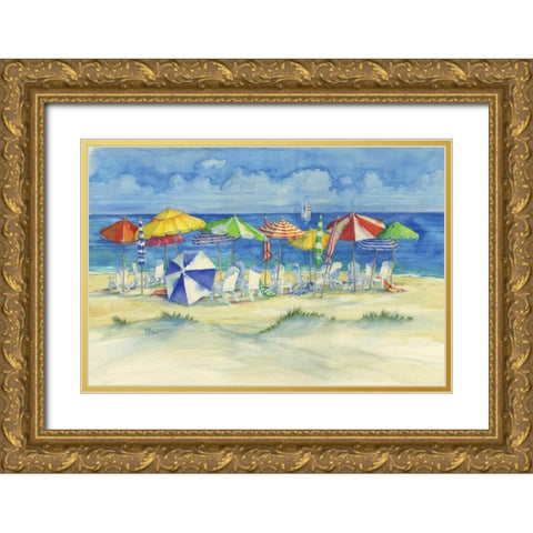 Watercolor Beach Gold Ornate Wood Framed Art Print with Double Matting by Brent, Paul
