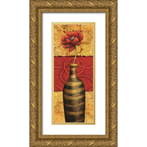 Fleur sur Tuiles II Gold Ornate Wood Framed Art Print with Double Matting by Corbin, Delphine