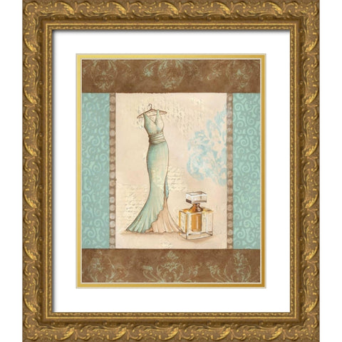 Aqua Fashion I Gold Ornate Wood Framed Art Print with Double Matting by Devereux, Sophie