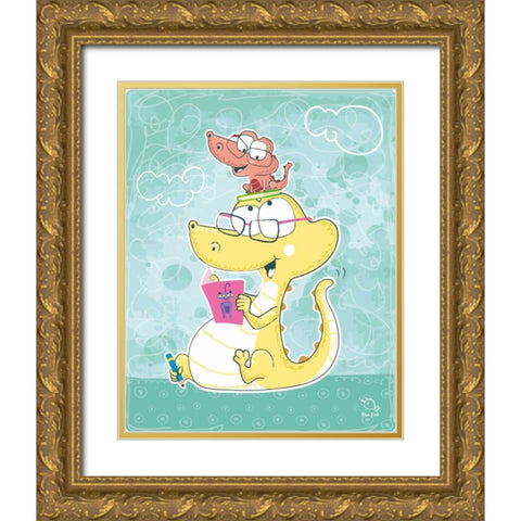 Lets Read Gold Ornate Wood Framed Art Print with Double Matting by Blue Fish