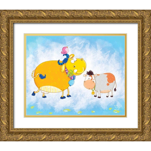Milky Moo Gold Ornate Wood Framed Art Print with Double Matting by Blue Fish