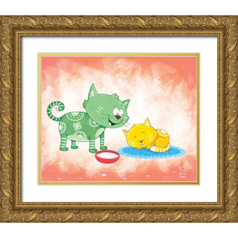 Kitty Koo Gold Ornate Wood Framed Art Print with Double Matting by Blue Fish
