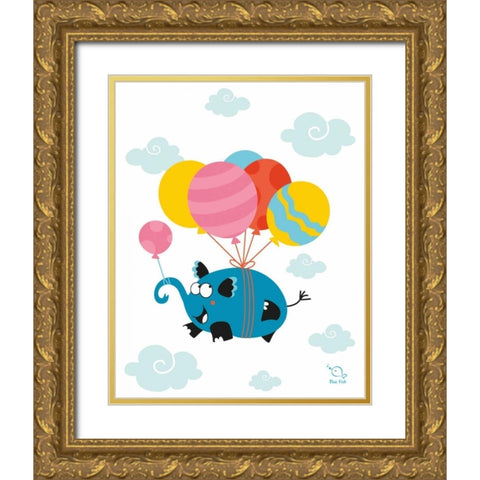 Ballooony Ellie Gold Ornate Wood Framed Art Print with Double Matting by Blue Fish