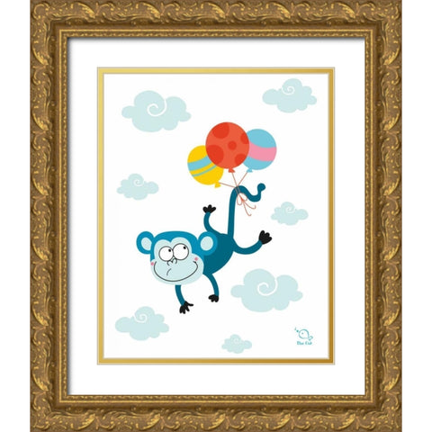 Ballooony Chimp Gold Ornate Wood Framed Art Print with Double Matting by Blue Fish