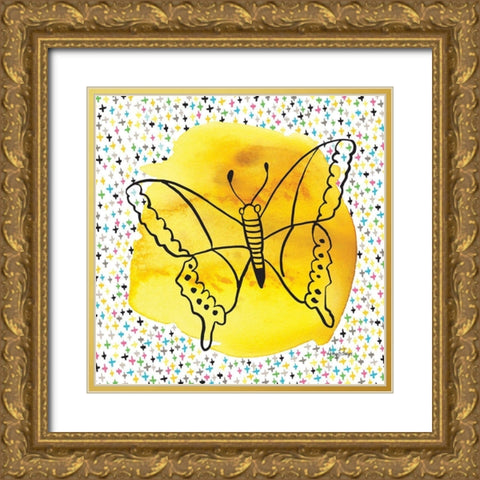 Butterflies Yellow Gold Ornate Wood Framed Art Print with Double Matting by Frazer, Amy