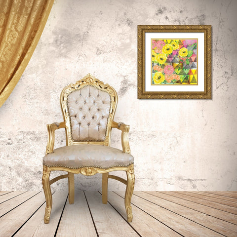 Geo Triangle Dots Gold Ornate Wood Framed Art Print with Double Matting by Frazer, Amy