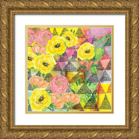 Geo Triangle Dots Gold Ornate Wood Framed Art Print with Double Matting by Frazer, Amy