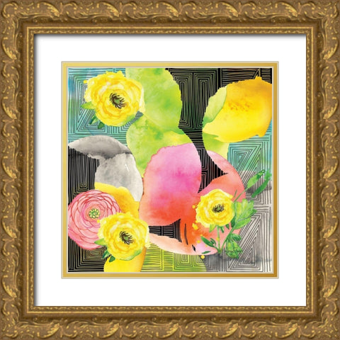 Geo Watercolor Gold Ornate Wood Framed Art Print with Double Matting by Frazer, Amy