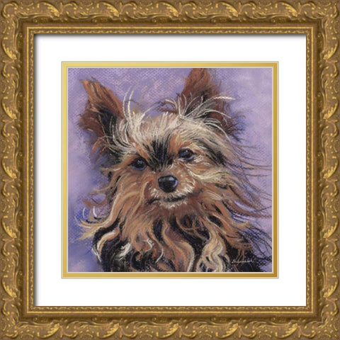 Teacup Yorkie Gold Ornate Wood Framed Art Print with Double Matting by Golubski, Becky