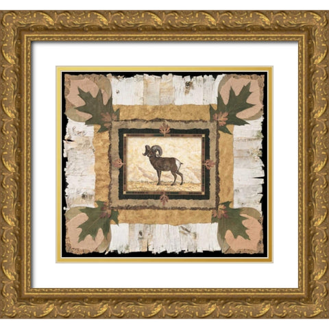 Big Horn Ram Gold Ornate Wood Framed Art Print with Double Matting by Gladding, Pamela