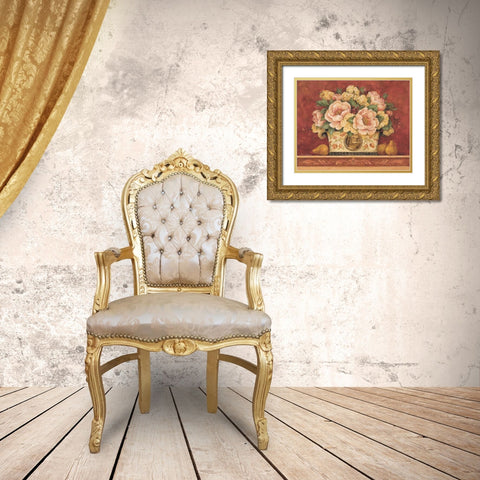 Peony Tapestry Gold Ornate Wood Framed Art Print with Double Matting by Gladding, Pamela