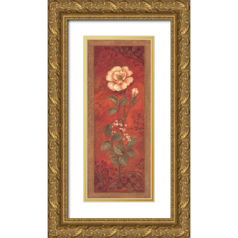 Rose with Babys Breath Gold Ornate Wood Framed Art Print with Double Matting by Gladding, Pamela