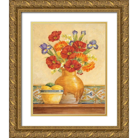 Salsa Poppies Gold Ornate Wood Framed Art Print with Double Matting by Gladding, Pamela