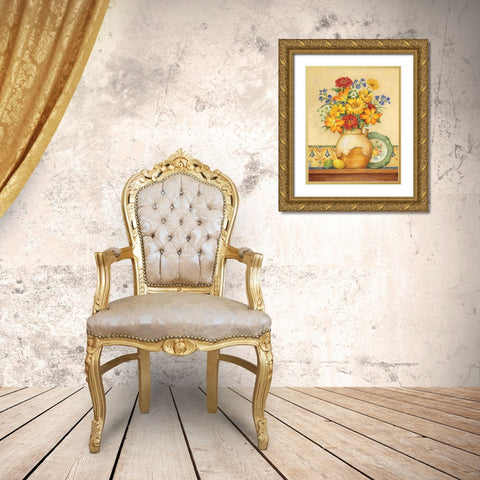 Salsa Lilies Gold Ornate Wood Framed Art Print with Double Matting by Gladding, Pamela
