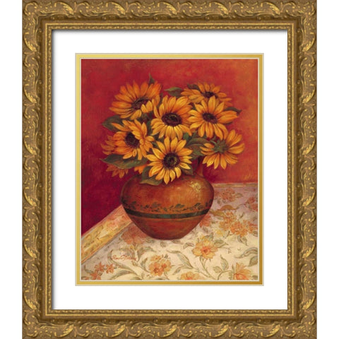 Tuscan Sunflowers I Gold Ornate Wood Framed Art Print with Double Matting by Gladding, Pamela