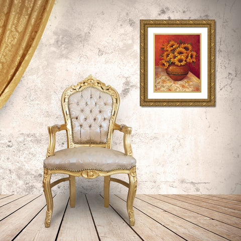 Tuscan Sunflowers II Gold Ornate Wood Framed Art Print with Double Matting by Gladding, Pamela