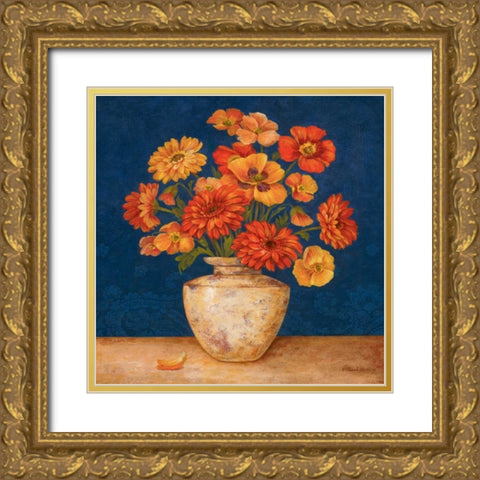 Poppies and Indigo I Gold Ornate Wood Framed Art Print with Double Matting by Gladding, Pamela